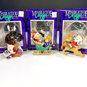 VTG Mistletoe Magic Collection Christmas Ornaments Santa Claus Lot of 3 w/Boxes
